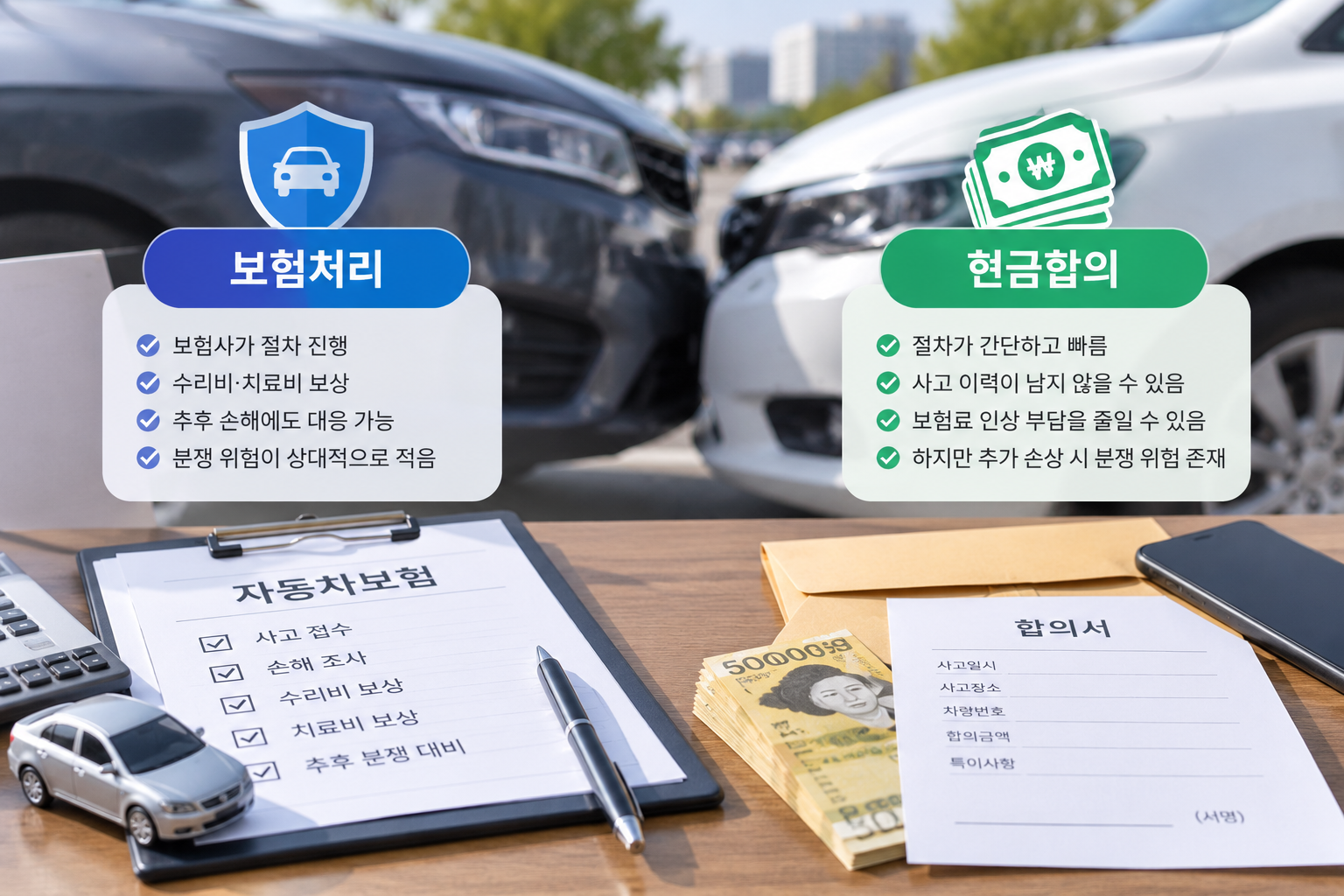 경미한 접촉사고 보험처리 현금합의 장단점 비교